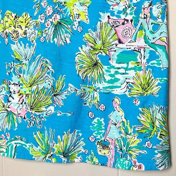 Lilly Pulitzer Lana Tee Small Jungle Glam fitted t-shirt top tropical blue - Picture 4 of 10